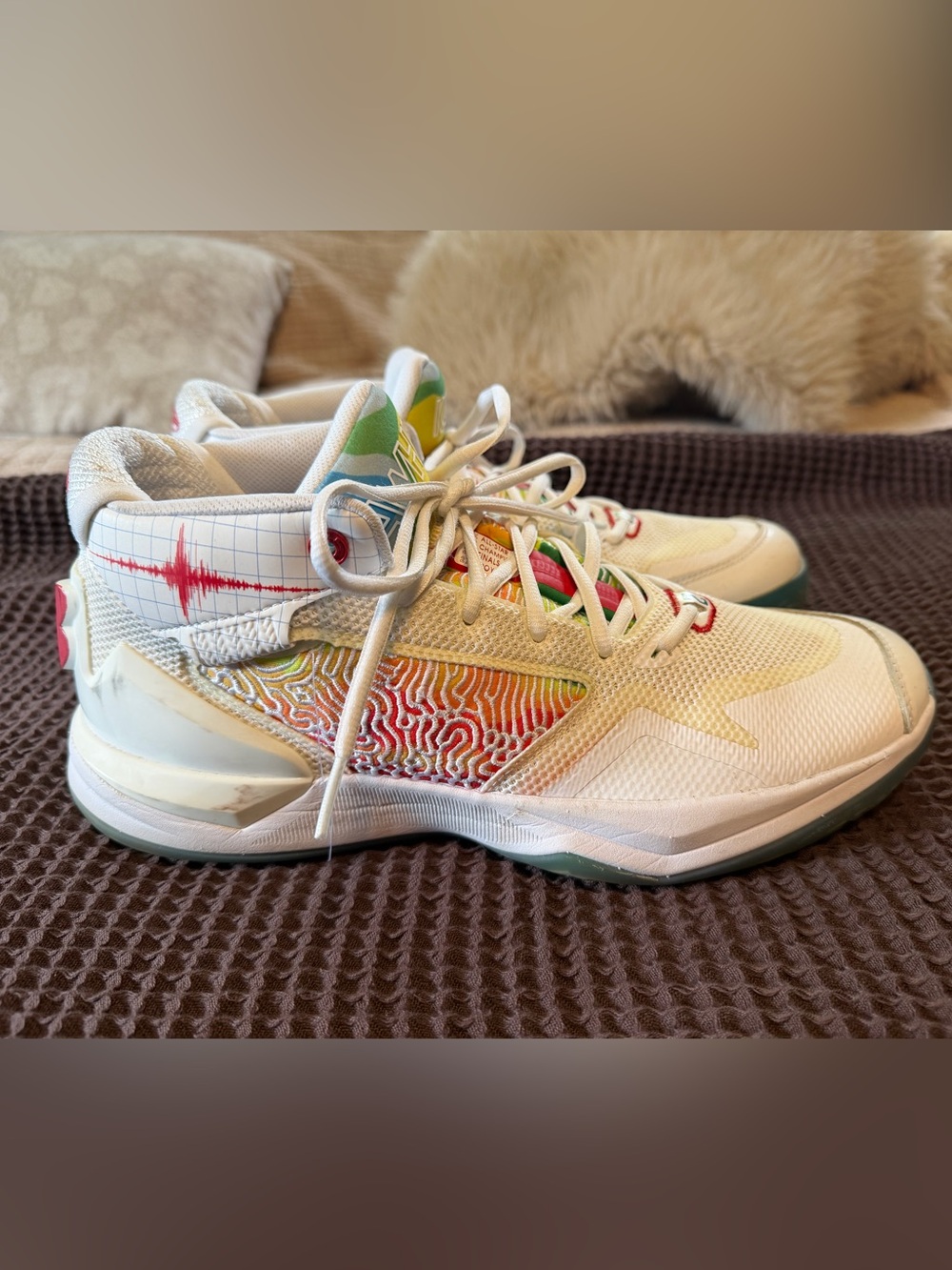 White Multicolor Patterned Athletic Sneakers - Picture 5 of 7